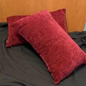 Plush Wine Burgundy Velvet Lumbar Pillow Pair